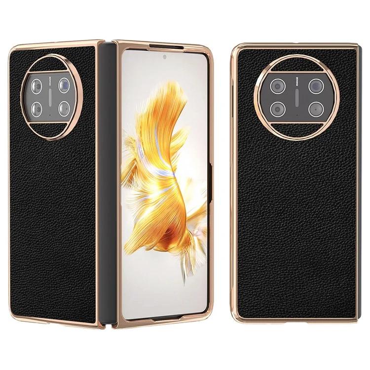 

Для Huawei Mate X3 5G гальванический чехол для телефона из натуральной коровьей кожи ПК с текстурой личи