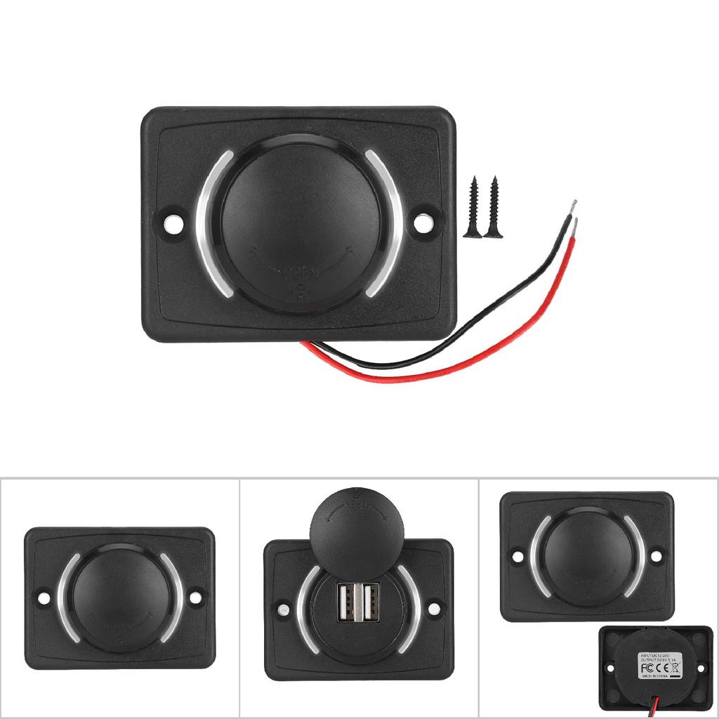 3.1A 12V/24V Black Car Dual USB Port Power r Socket Outlet with LED (White)