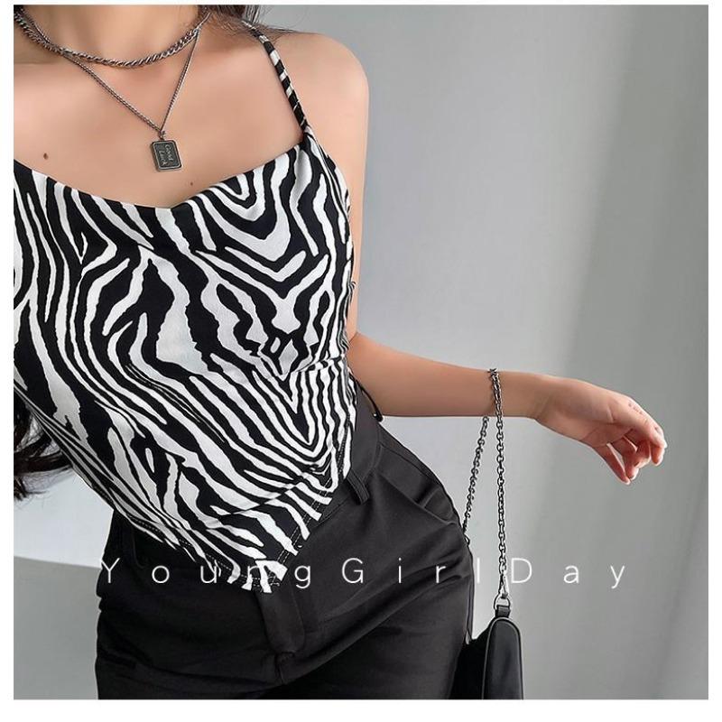 Women's Sexy Hottie Zebra Print Slim Fit Backless Cross-tie Short Tube Top Camisole