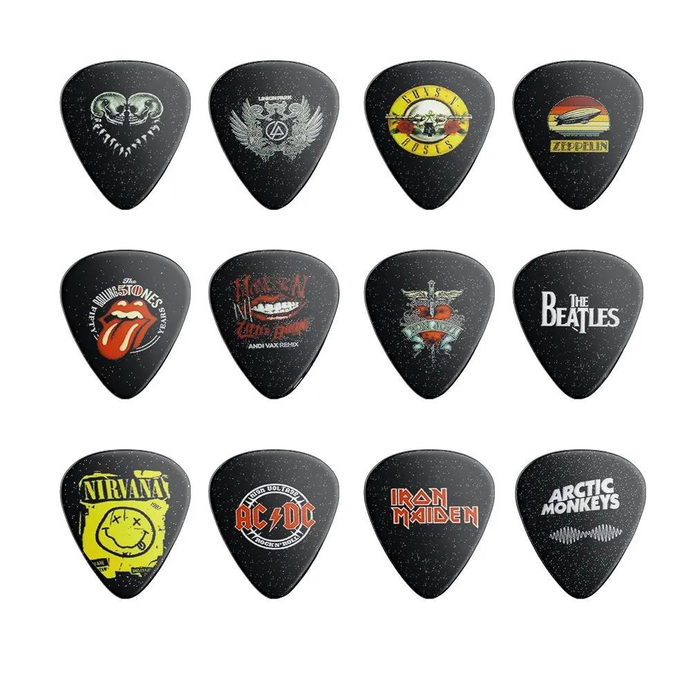 Guitar picks 12 pcs 0.71mm, double-sided printing with unique patterns (12 designs), set of acoustic, electric guitar and ukulele, for children and