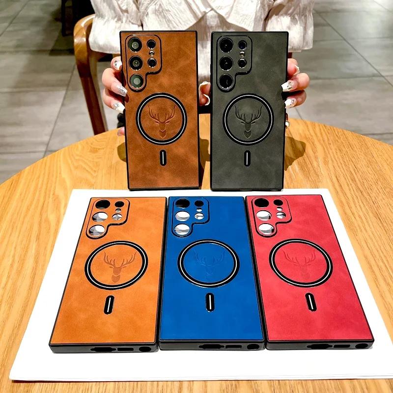 Luxury Faux Leather Case for Samsung Galaxy S26 S25 S24 S23 S22 S21 Note 20 Ultra Plus FE S 25 24 S24FE for Magsafe Charge Cover