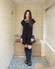 Phased Pintuck Waffle Flare Dress_Navy