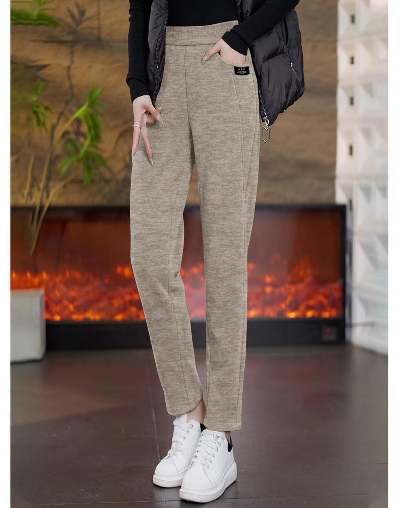 Women's Stylish Straight-Leg Fleece-Lined Pants, 2026 Autumn/Winter Collection - Eight-Tenths Length for Outdoor Wear.