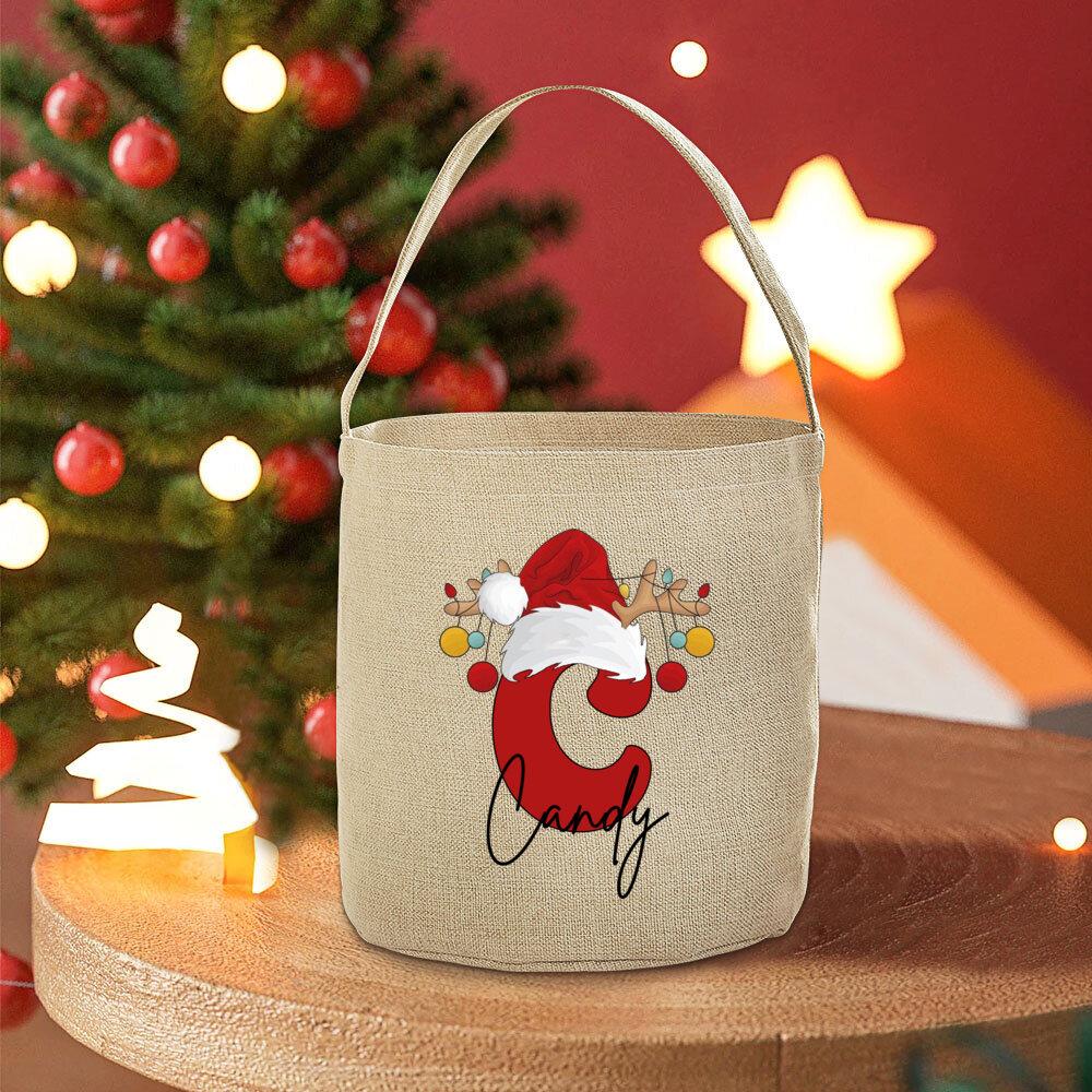 Personalized Initial with Name Christmas Bucket Santa Sack Kids Toy Sack Tote Bag Elaborate HandBags Christmas Gift for Children