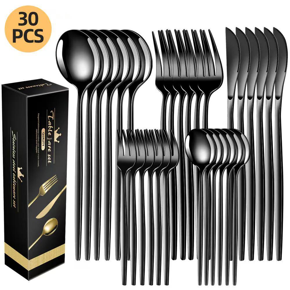 Portugal Stainless Steel 30-Piece Cutlery Set: Western Steak Knife, Fork, Spoon in Gift Box
