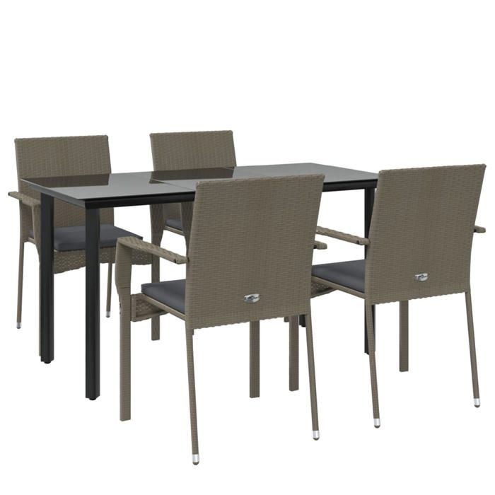 VidaXL Garden Dining Furniture and Cushions 5 Pcs Black and Grey 3185139