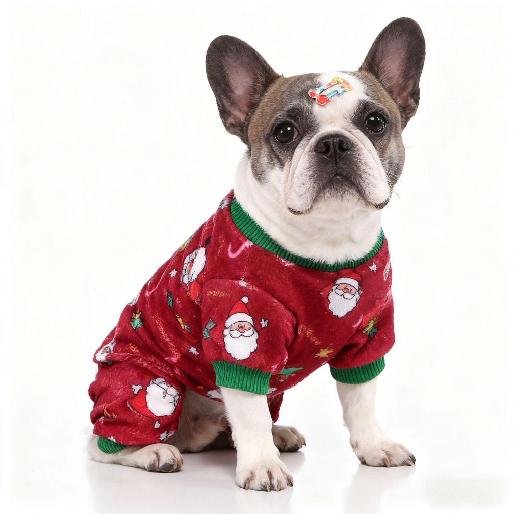 Christmas Four-Legged Elastic Plush Suit for Small Dogs with Ankle Cuffs