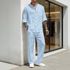 Men's Linen Long Sleeve Shirt and Pant Set Two-Piece Casual Outfit for Summer