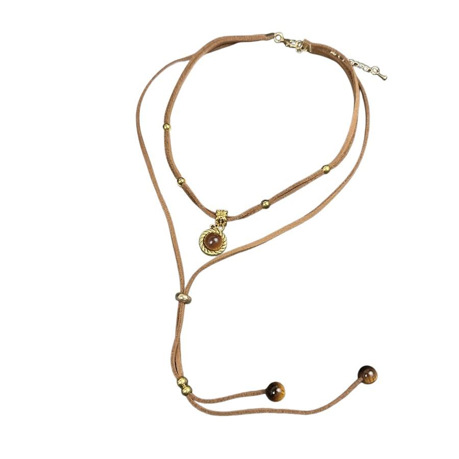 Retro Style Double-layer Layered Necklace, Adjustable Meilad Rope Design, Retro Niche Double-layer Necklace, Simple Circular Pendant