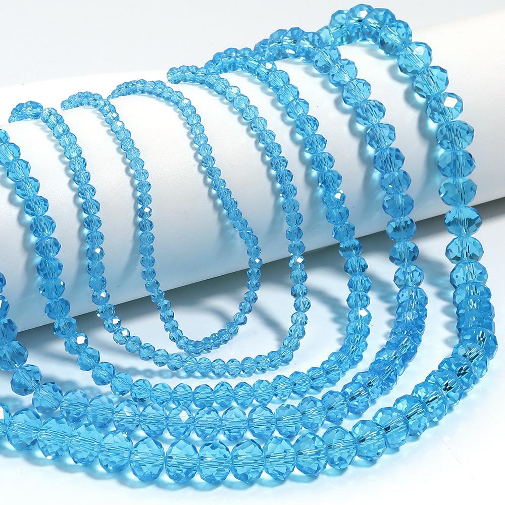 3 4 6 8 10mm Rondelle Faceted Crystal Beads Lake Blue Glass Beads Loose Spacer Beads For Jewelry Making DIY Bracelets Necklace