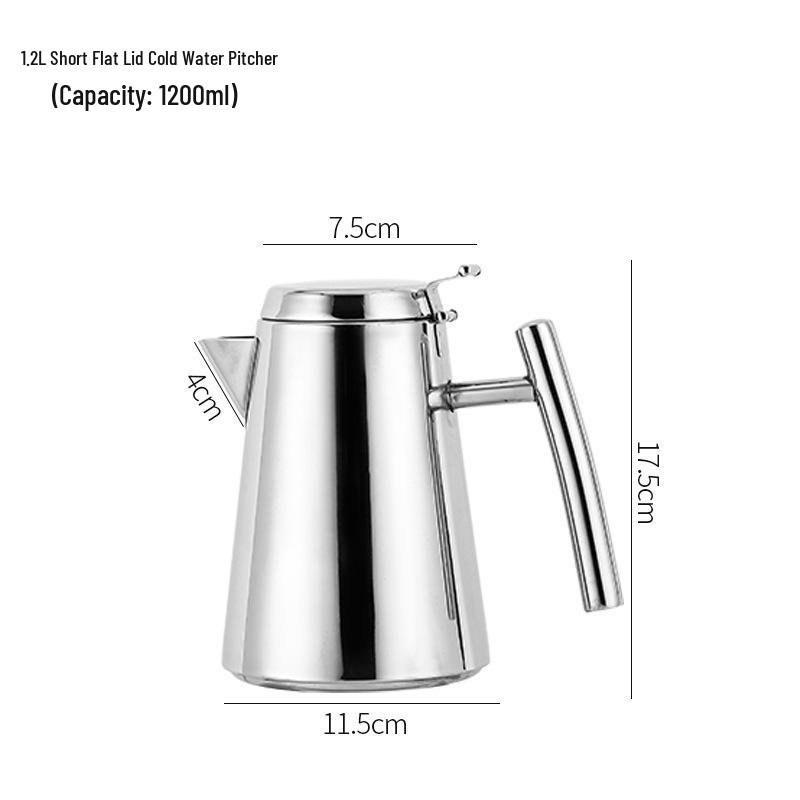 Thickened Stainless Steel Long Spout Teapot with Flat Lid, Large Capacity for Cold Water, Soup, or Juice.