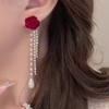Shiny Rhinestone Bow Stud Earrings Pearl Sweet Jewelry Simple Dangle Earrings  Wedding Accessories