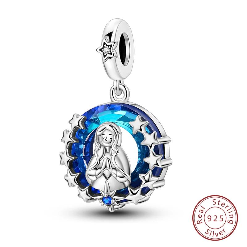 100% Copper Blue Round Crystal Life Tree Angel Star Moon Pendants Charms Fit Original Bracelets Diy Jewelry