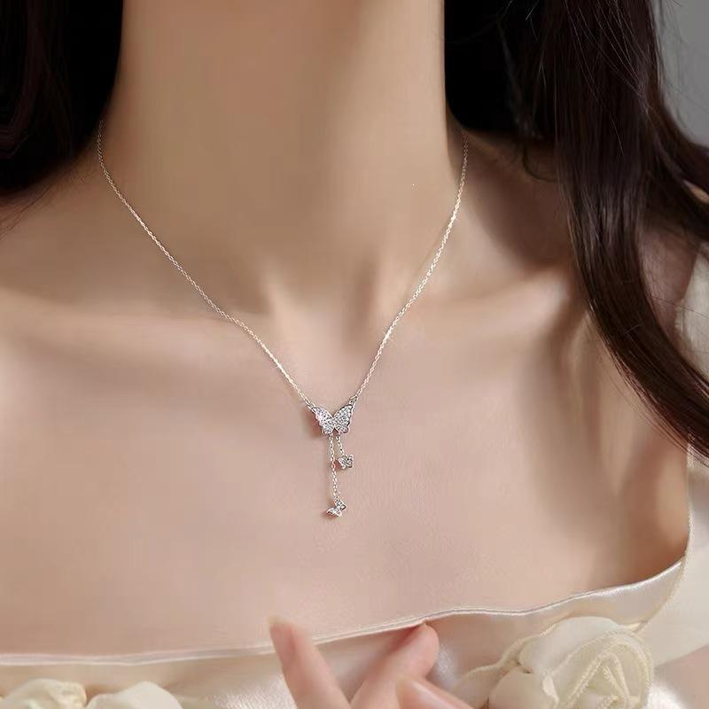 925 Sterling Silver Butterfly Women's Necklace - 2024 Trendy Clavicle Chain, Light Luxury High-End Style