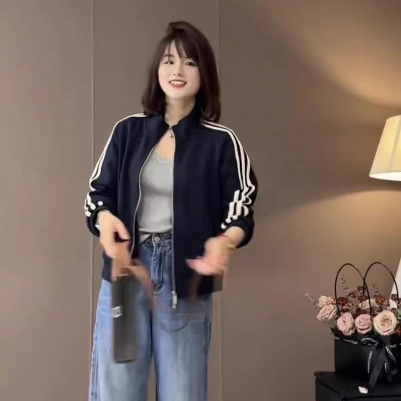 Women's Petite Three-Stripe Baseball Jacket - Spring/Autumn 2025 Korean Style