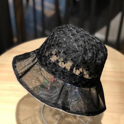 Fisherman's Hat Women's Summer Retro Lightweight Flower Lace Sunscreen with Diamond Crown Sunscreen Hat