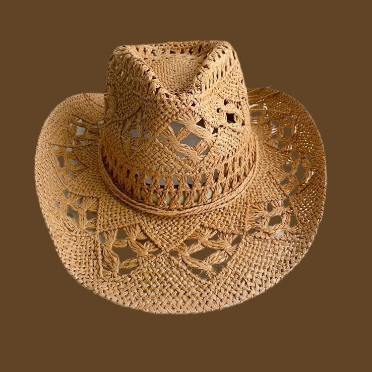 New hand-woven straw hat hollowed out spring and summer breathable men's and women's couple hats sunscreen western cowboy hat tide