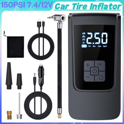 7.4/12V Car Tire Inflator 150PSI Mini Tire Pump Wireless Air Compressor Electric Inflator Pump for Vehicle Truck Motorbike Balls