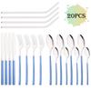 20Pcs/Set Rose Gold Cutlery Set Stainless Steel Tableware Knife Fork Spoon Straw Dinnerware Set Kitchen Flatware Silverware