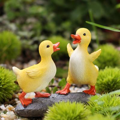 2 Pcs Little Yellow Duck Figurine Realistic Small Resin Cartoon Duck Garden Statue for Outdoor Patio Lawn Yard Pond Decoration
