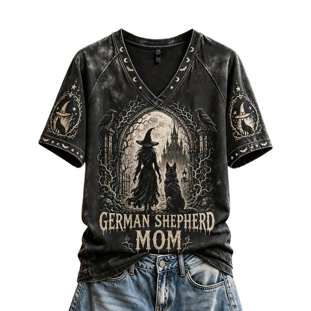 Women's Casual Halloween Print T-Shirt with Raglan Short Sleeves for Everyday Wear