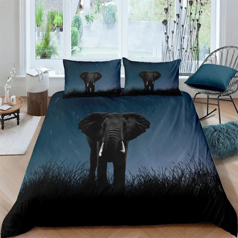 Premium African Wildlife 3D Elephant Duvet Cover African Tropical Grassland Scene Theme Bedding Bedroom Decoration For Women Men Kids