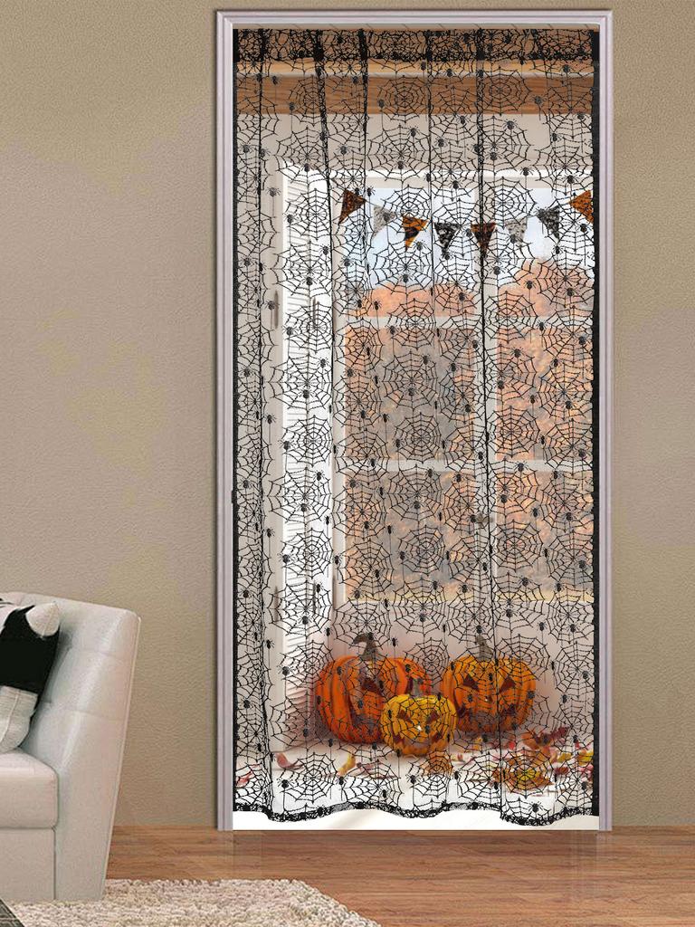 Halloween Lace Window Curtain with Spider Web Design - Perfect for Fireplace, Door curtain
