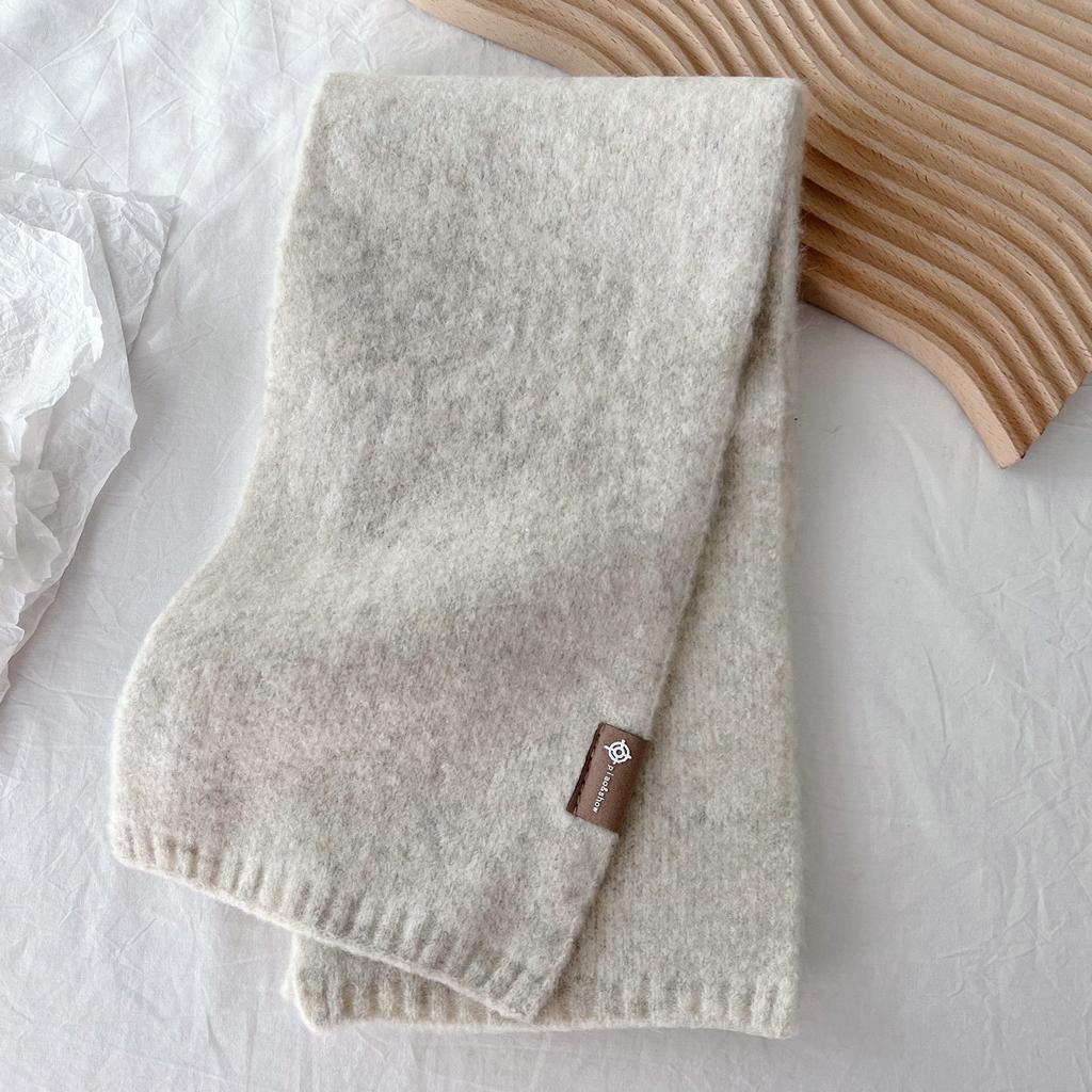 Premium sense versatile small scarf soft waxy milk tea color knitted wool scarf autumn and winter versatile Korean version to keep warm