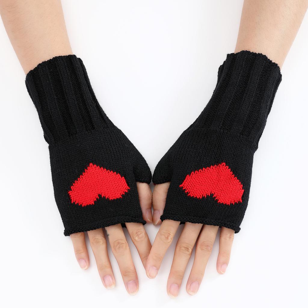 Love Short Cute and Fashionable New Autumn and Winter Knitted Wool Warm Half-finger Fingerless Gloves for Women with Cold Proof Fake Sleeves