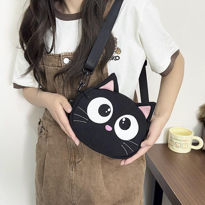 Adorable Cartoon Cat Canvas Mini Shoulder Bag For Kids Unisex Lightweight Design