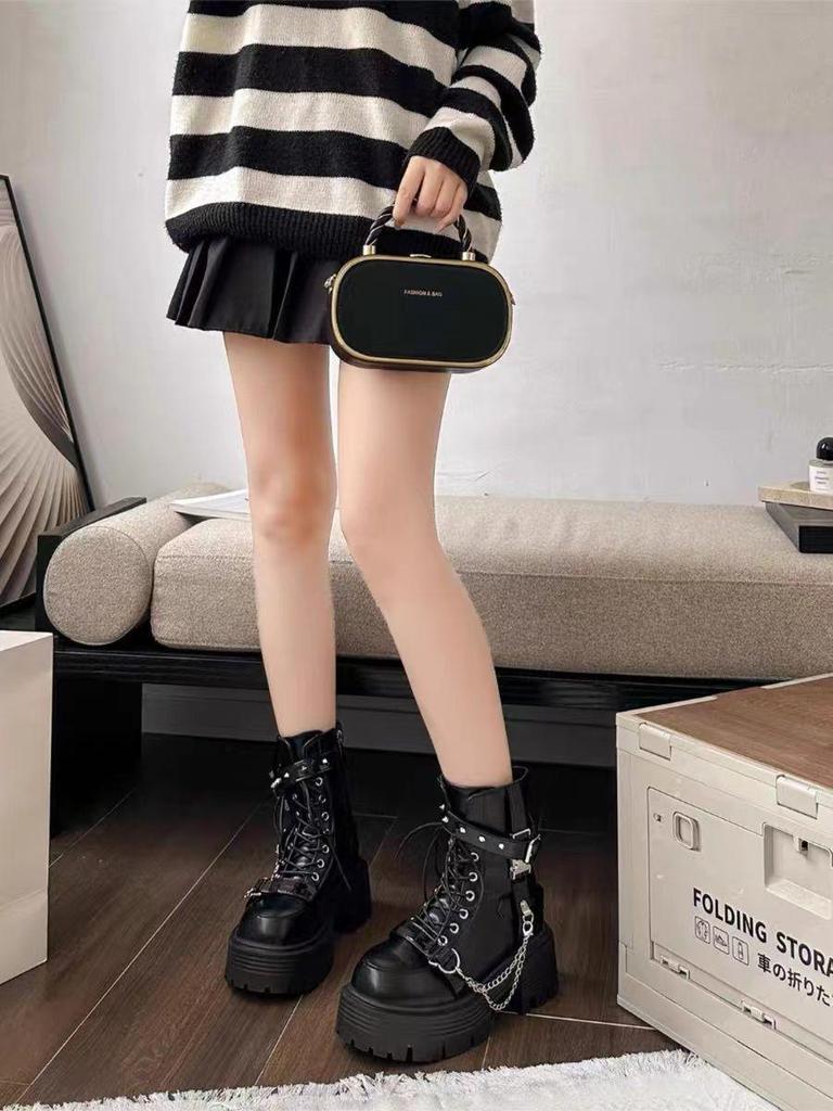 Women's 2025 Retro Punk Martin Boots - Height-Boosting, Petite, Versatile Short Boots for Spring & Autumn