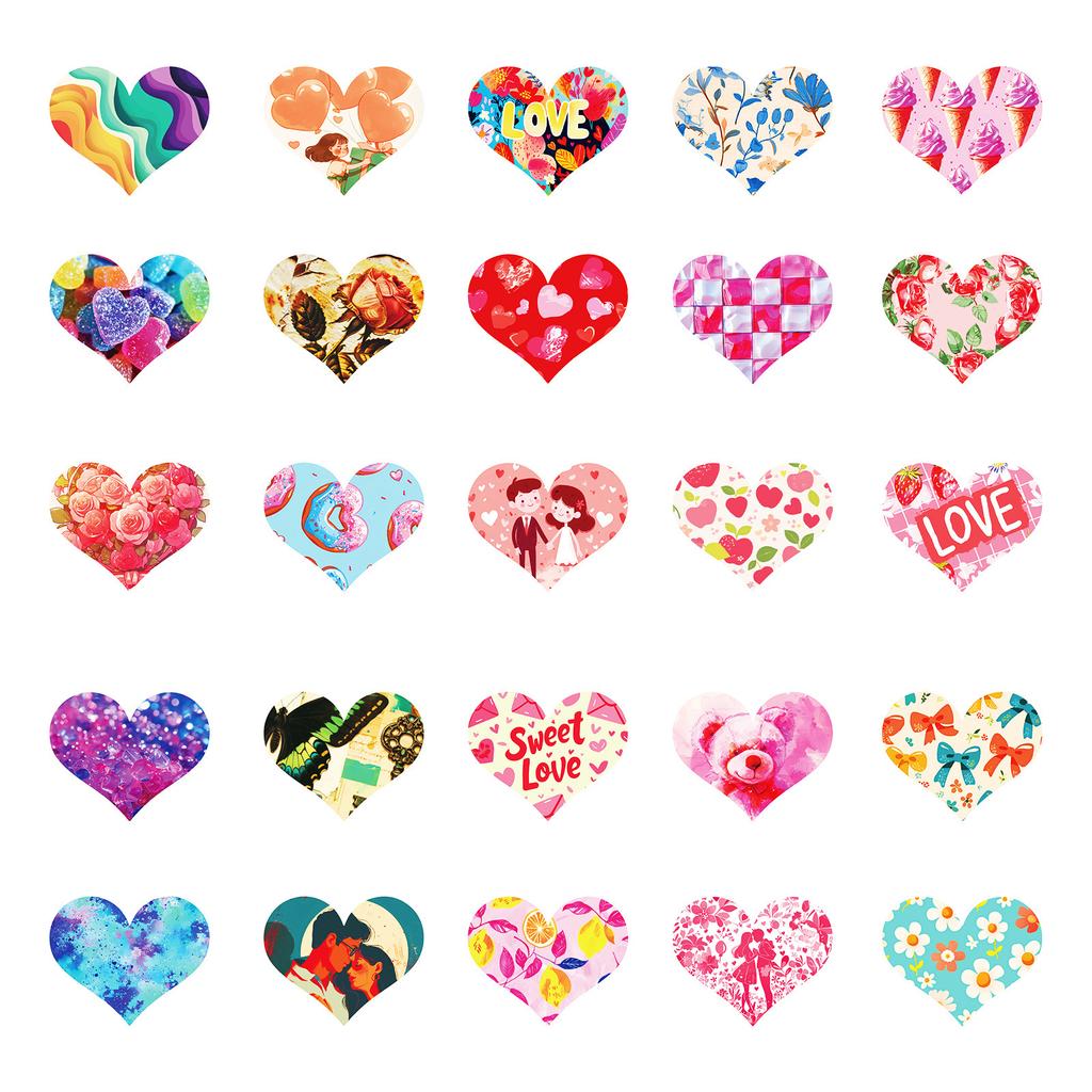 50 Autocollants Cœur Premium PP pour la Saint-Valentin Ordinateur Portable Réfrigérateur Skateboard Gobelet à Eau Autocollants Décoratifs Étanches