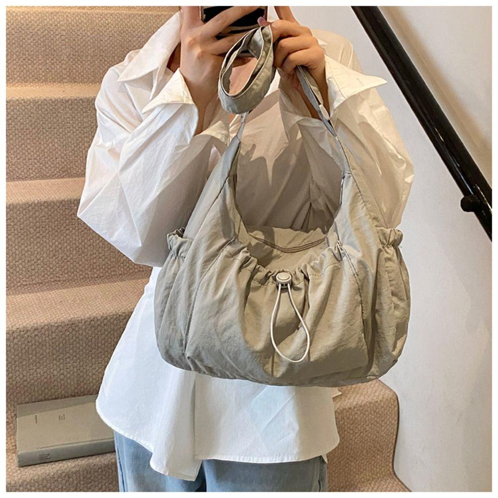 Pleated Nylon Shoulder Bag Handbag Drawstring Bag Fashionable Crossbody Bag  Women