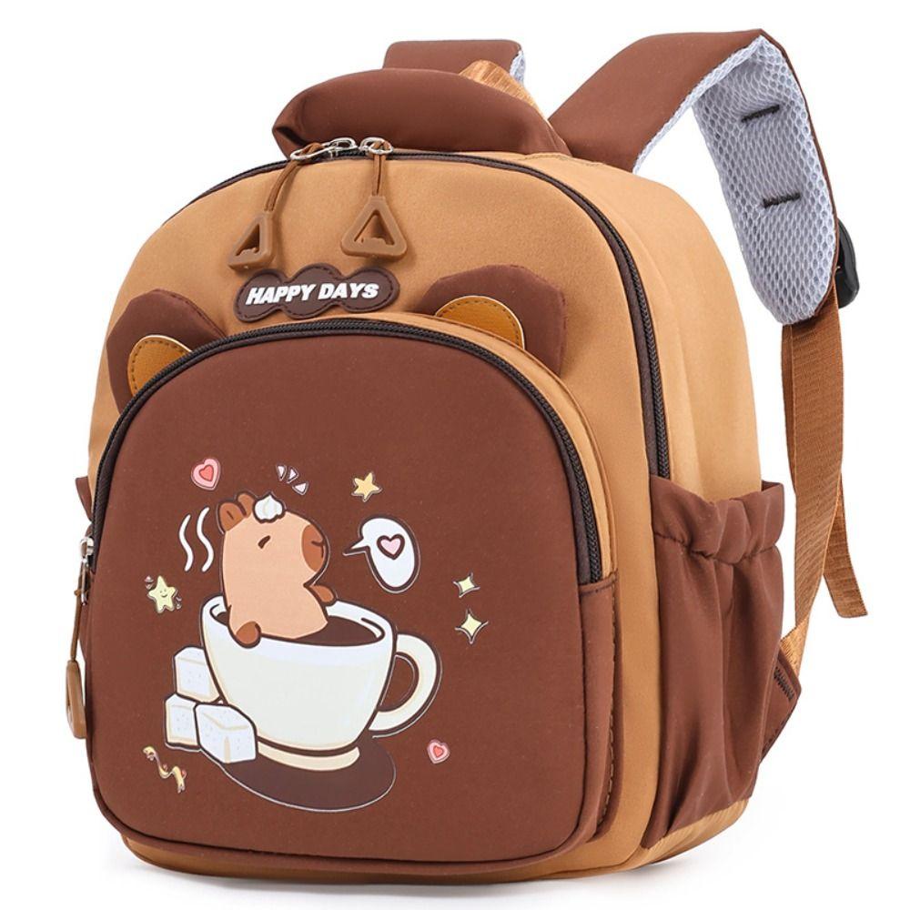 Kawaii Cartoon Capybara Backpack Large Capacity Nylon Capybara School Bag Multi-layer Lightweight Kindergarten Backpack