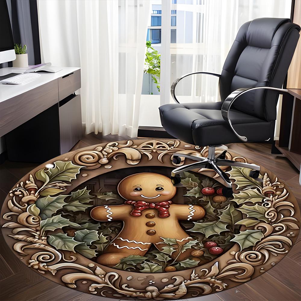 1pc Gingerbread Man Chair Carpet for Office, Indoor Non Slip Washable Polyester Fiber Carpet,