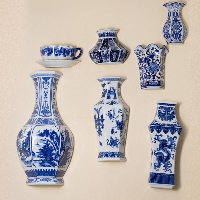 Modern Chinese Ceramic Wall Hanging Vase for Hallway or Hotel Corridor Decor