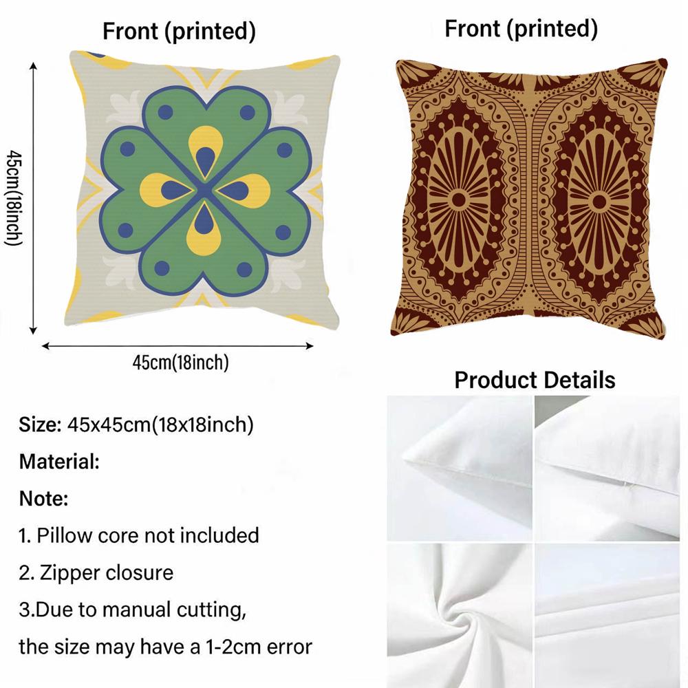 1P-Iberian Tile Cushion Cover Natural Linen Pillowcase Set, All-In-One Decor For Sofa, Bedroom & Chair