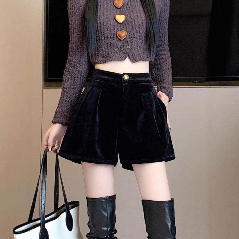 

Золотые бархатные шорты осень и зима бархатные новые шорты поверх сапог талия тонкая А-силуэт повседневные широкие брюки 4XL recommended [156-85 kg]