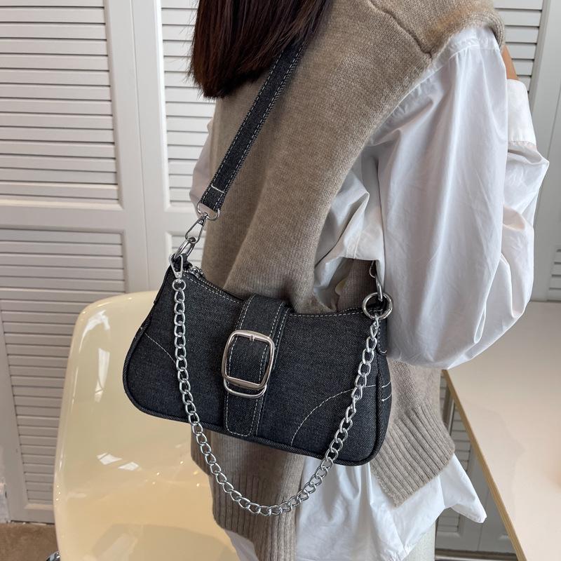 2023 Retro Fashion Women's Denim Chain Crossbody Shoulder Bag – Textured Versatile Underarm Style