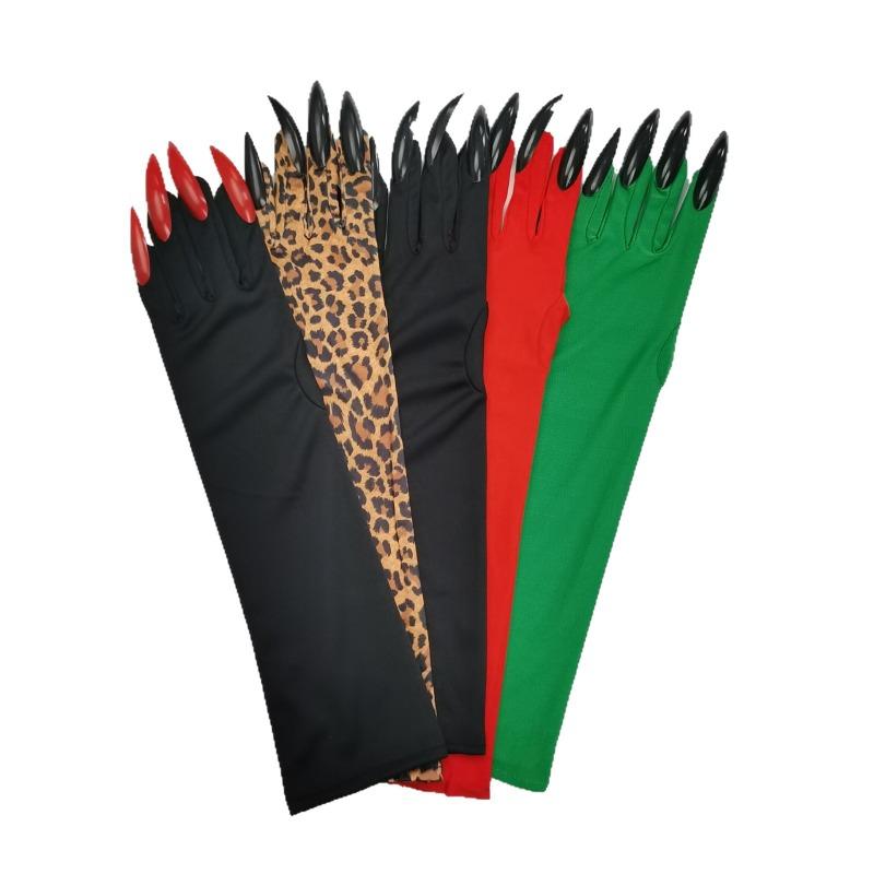 Halloween Gloves Long Nail Ghost Claw Gloves, Performance Props Elastic Sexy Leopard Paw Gloves