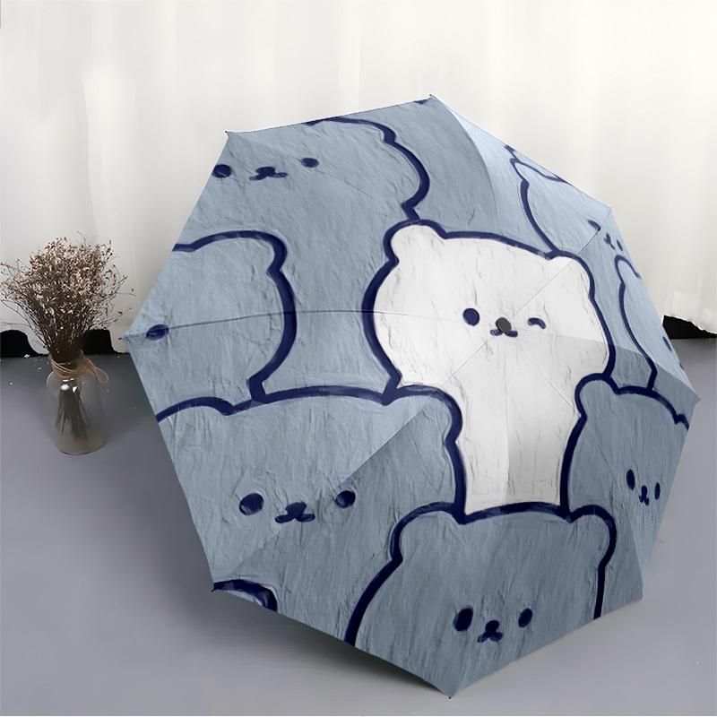 1pc Polar Bears Family Automatic Open/close Folding Compact Umbrella, 8 Rib Sturdy Canopy, Lightweight Portable, Everyday Use, Gift,,111