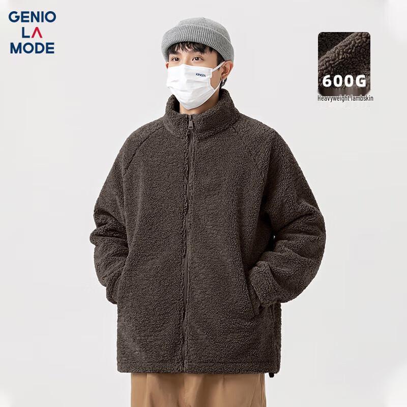

GENIOLAMODE Men s Thickened Fleece Lamb Wool Stand-Collar Jacket 2XL