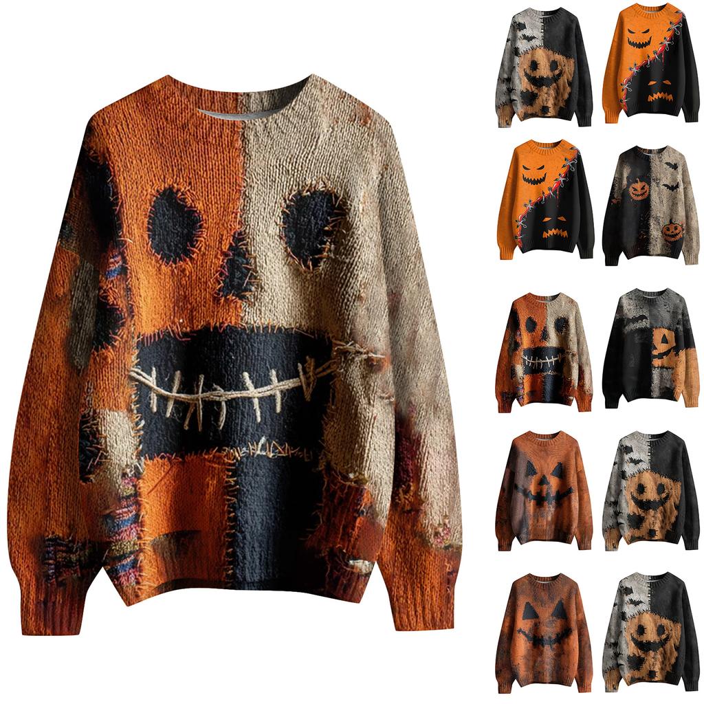 Long Sleeve Pullover Sweaters For Women O Neck Casual Cute Printing Knit Oversized Sweater