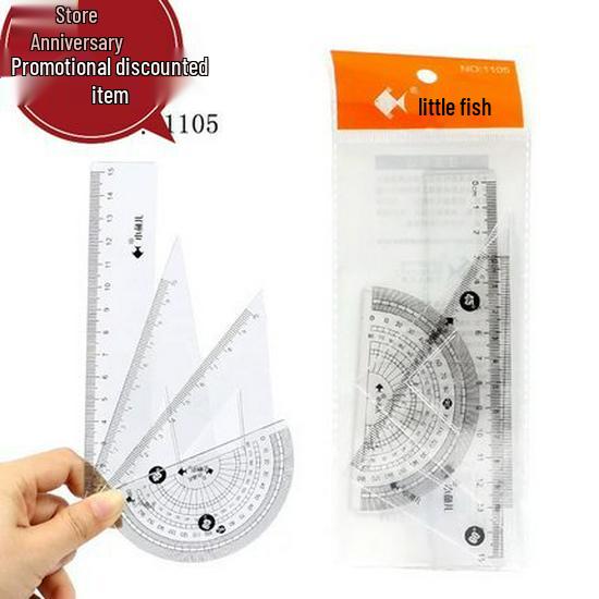 4-Piece School Drawing Set: Straight Ruler, Triangle Ruler, Wavy Protractor, Set Square. Regular