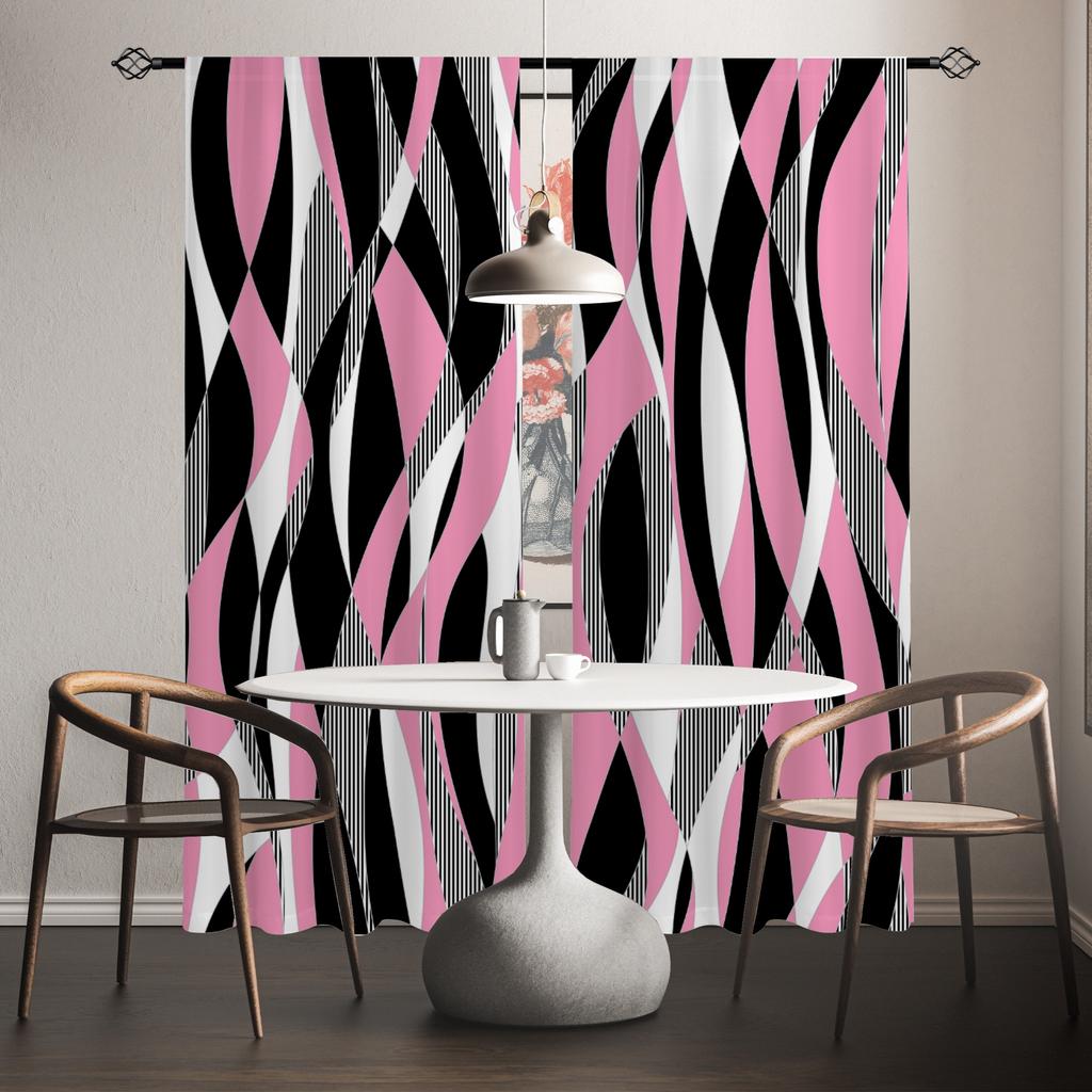 2pcs Abstract Art Stripes Black Red Blue Green Purple Lines Printed Window Curtain For Bedroom Office Kitchen Living Room