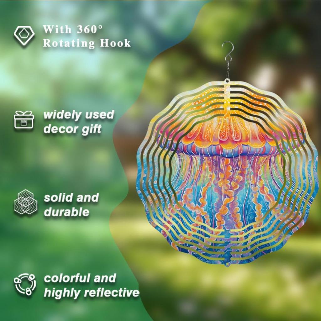 Lebhafte Quallen Windspiel für Outdoor Garten Terrassendekoration mit 360° Drehhaken Geschenkidee für jede Jahreszeit