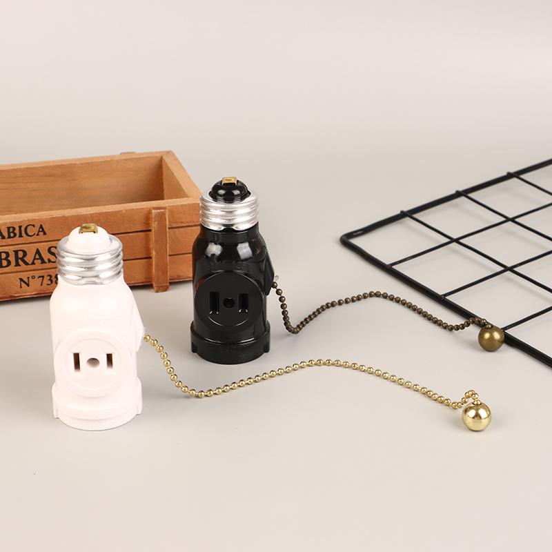 White Black Bakelite L5-15R Us To E26 Light Bulb Socket With 15Cm Pull Chain Switch America Lamp Holder Conversion Base