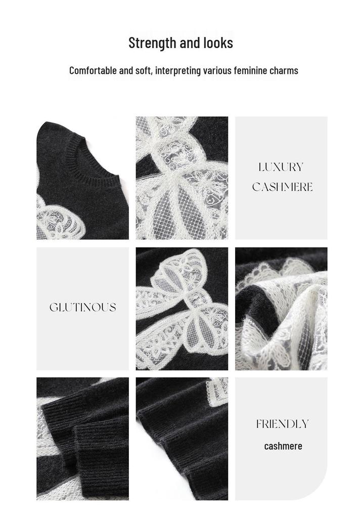 Lekasha Women's Cashmere Lace Knit Sweater - New Autumn/Winter Loose Thick Top