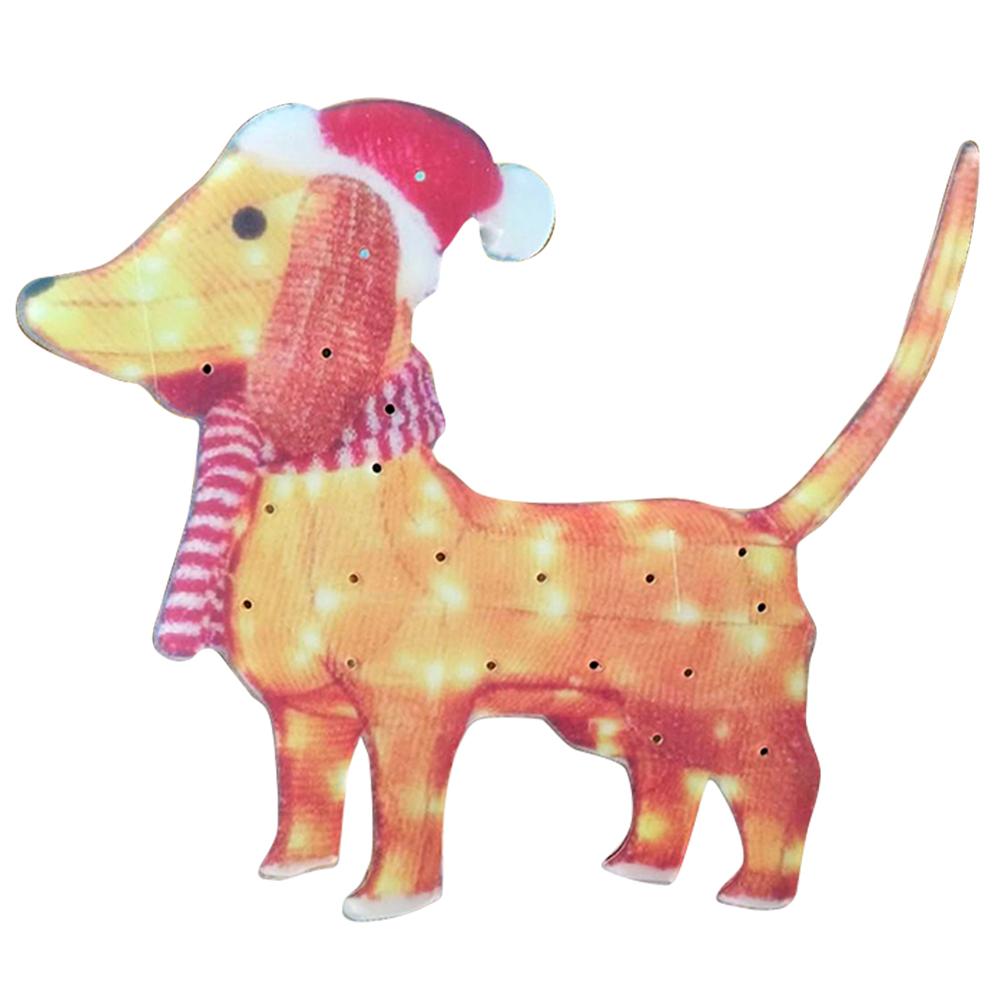 Winter Dog Decoration Waterproof Bright Lights Puppy Ornament Wearing Xmas Hat Acrylic for Home Garden Front Pathway Walkway