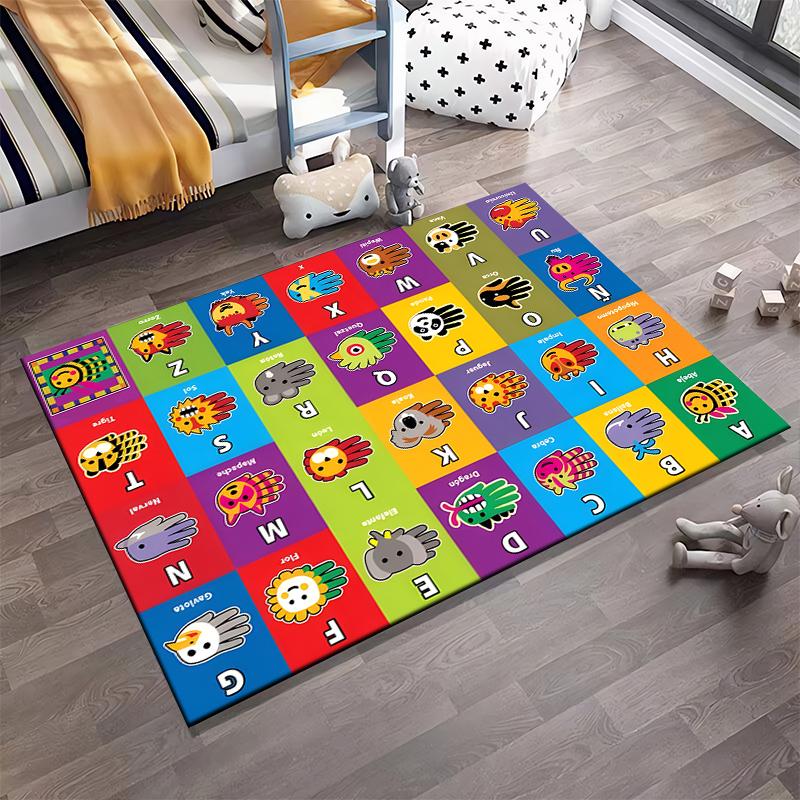 Colorful Alphabet Animals Rug Design Non-slip rug suitable for living room and bedroom sofas.